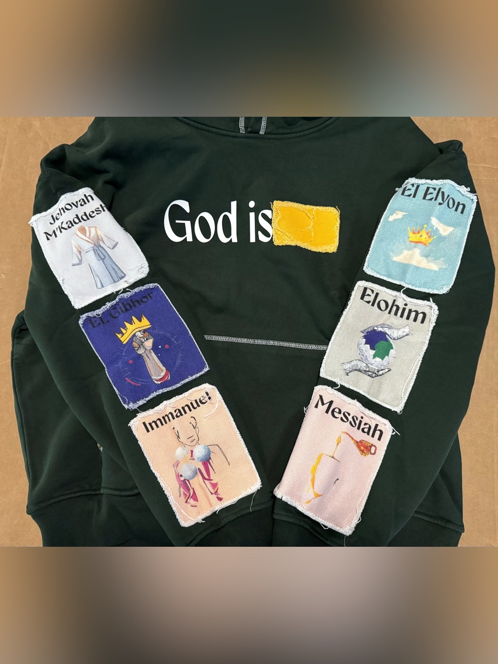 Scary But Beautiful Unisex NAMES OF GOD HOODIE in dark green - Picture 11 of 16